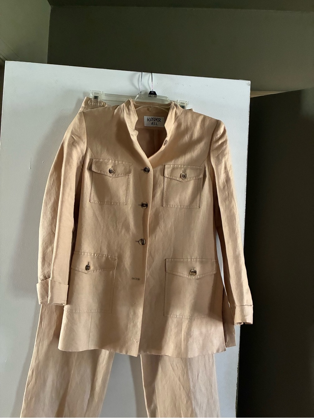 Kasper Light Beige Longline Button Jacket with Patch Pockets
